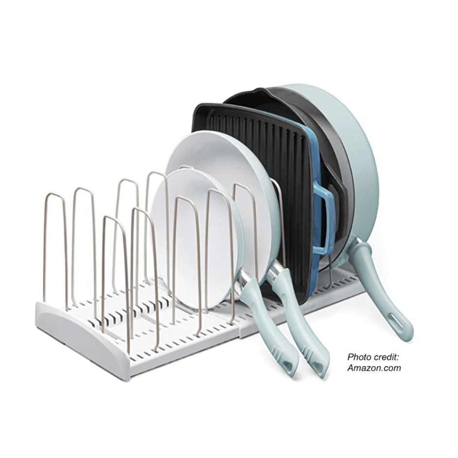 Link to purchase YouCopia Expandable Cookware Organizer. Photo credit: Amazon.com
